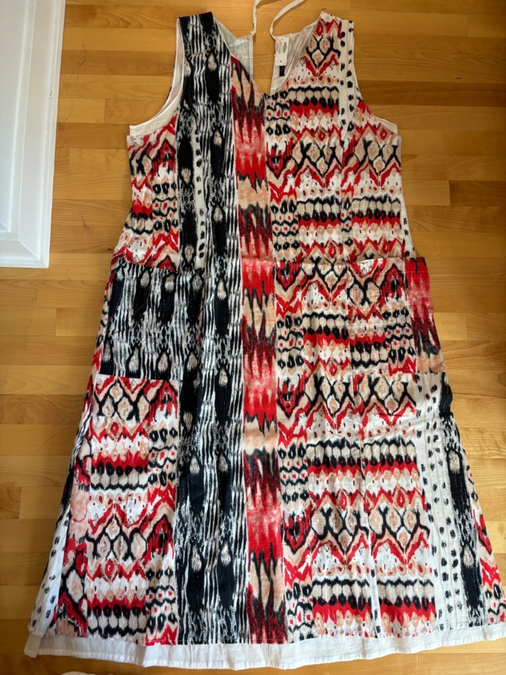 NWT Tara Vao Maxi Dress - Bohemian Red Orange Black Ikat Tribal Patchwork